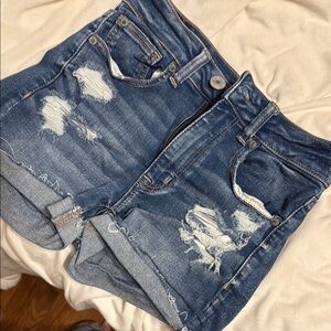 American Eagle Outfitters Blue Distressed Jean Shorts